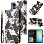Mobilcover til Samsung Galaxy A08 5G / A08 4G / A07 4G / A07s 4G / A06 4G / A06 5G, lakeret lædercover med marmormønster og håndledsrem