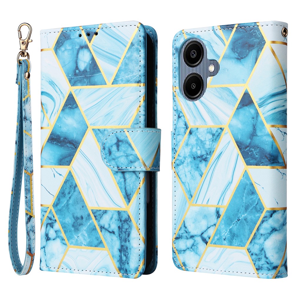 Mobilcover til Samsung Galaxy A08 5G / A08 4G / A07 4G / A07s 4G / A06 4G / A06 5G, lakeret lædercover med marmormønster og håndledsrem