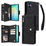 Phone Case For Samsung Galaxy A08 5G / A08 4G / A07 4G / A06 4G / A06 5G Zipper Wallet Rivet Decor Leather Cover with Wrist Strap