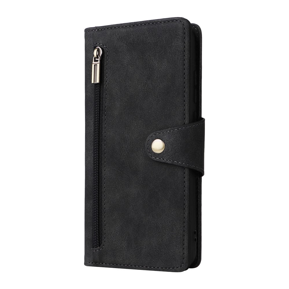 Phone Case For Samsung Galaxy A08 5G / A08 4G / A07 4G / A06 4G / A06 5G Zipper Wallet Rivet Decor Leather Cover with Wrist Strap