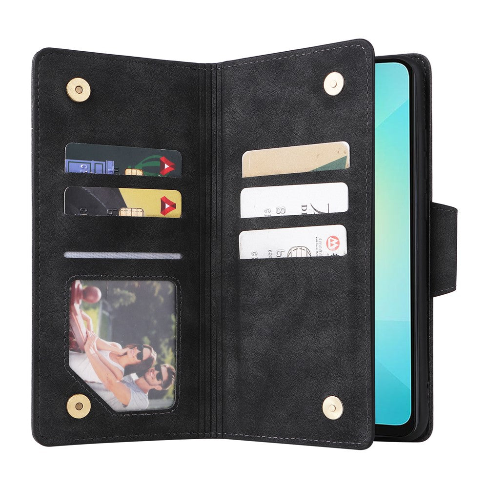 Phone Case For Samsung Galaxy A08 5G / A08 4G / A07 4G / A06 4G / A06 5G Zipper Wallet Rivet Decor Leather Cover with Wrist Strap