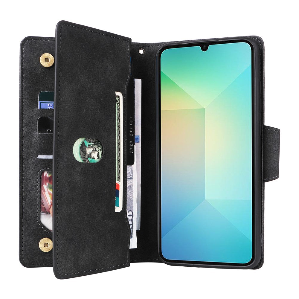 Phone Case For Samsung Galaxy A08 5G / A08 4G / A07 4G / A06 4G / A06 5G Zipper Wallet Rivet Decor Leather Cover with Wrist Strap