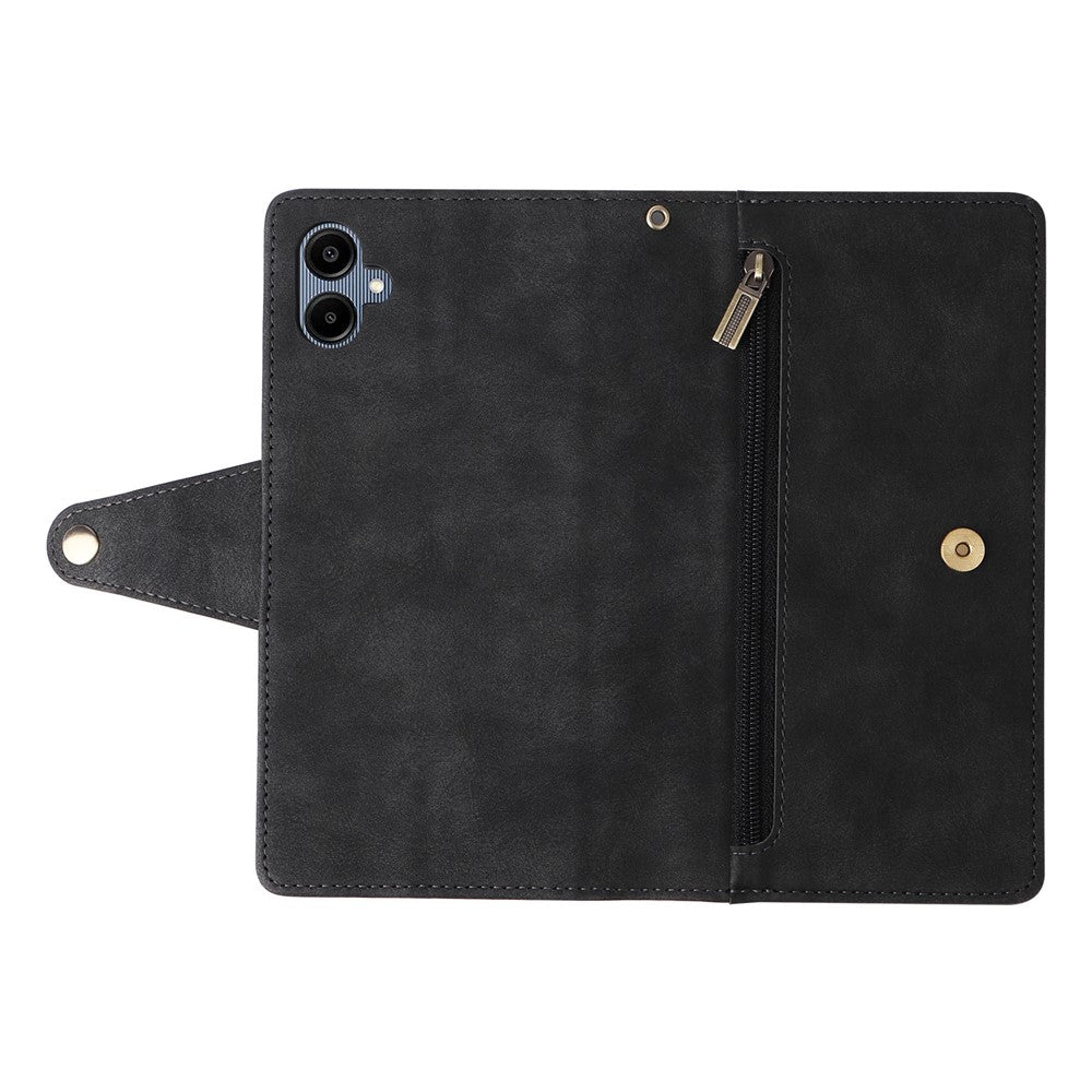 Phone Case For Samsung Galaxy A08 5G / A08 4G / A07 4G / A06 4G / A06 5G Zipper Wallet Rivet Decor Leather Cover with Wrist Strap
