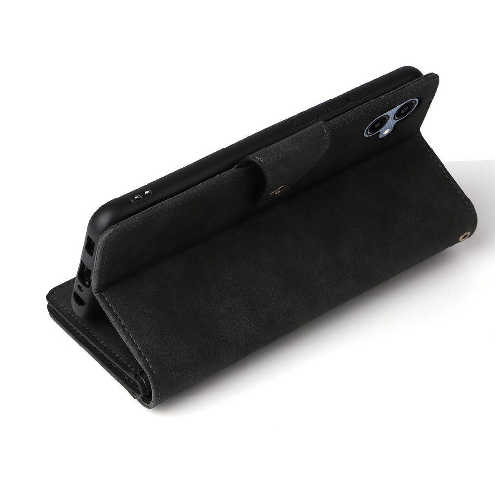 Phone Case For Samsung Galaxy A08 5G / A08 4G / A07 4G / A06 4G / A06 5G Zipper Wallet Rivet Decor Leather Cover with Wrist Strap