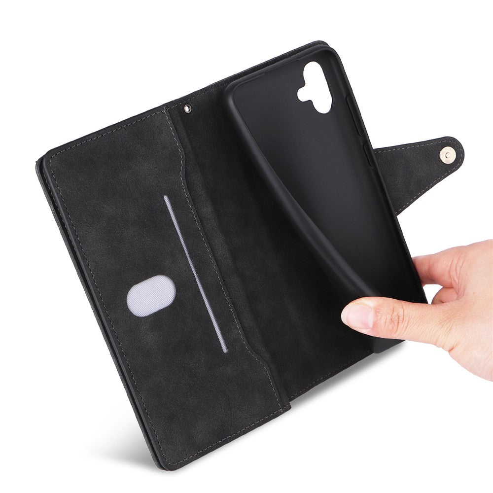 Phone Case For Samsung Galaxy A08 5G / A08 4G / A07 4G / A06 4G / A06 5G Zipper Wallet Rivet Decor Leather Cover with Wrist Strap