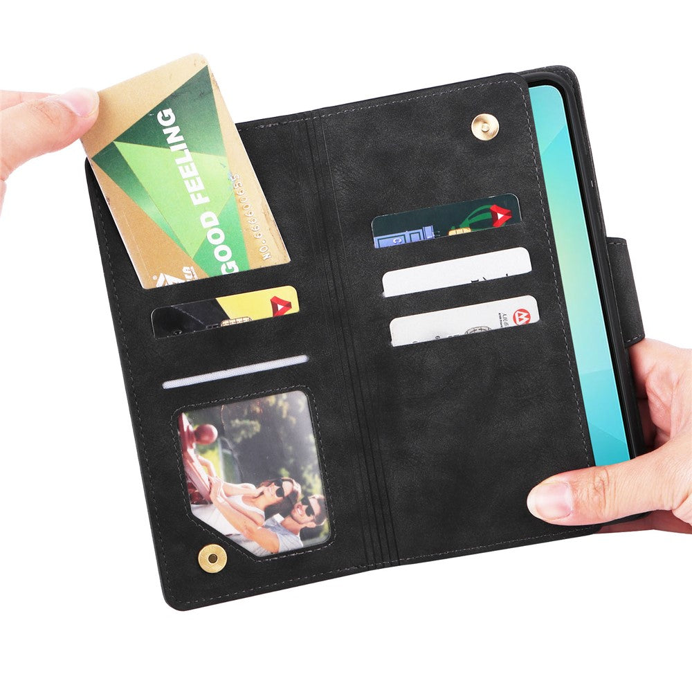 Phone Case For Samsung Galaxy A08 5G / A08 4G / A07 4G / A06 4G / A06 5G Zipper Wallet Rivet Decor Leather Cover with Wrist Strap