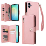 Phone Case For Samsung Galaxy A08 5G / A08 4G / A07 4G / A06 4G / A06 5G Zipper Wallet Rivet Decor Leather Cover with Wrist Strap