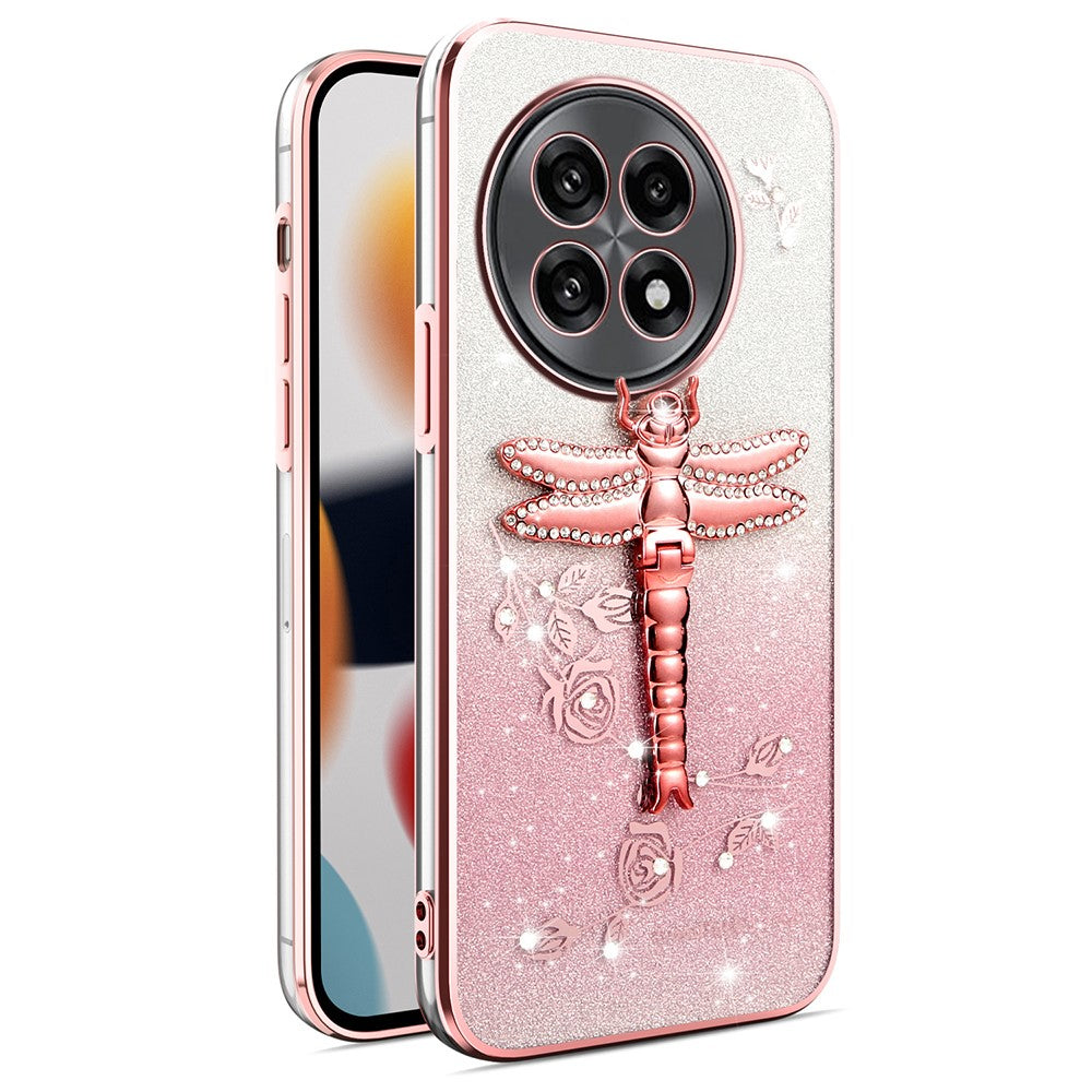 KADEM mobilskal till OnePlus 13R 5G / Ace 5 5G / Ace 5 Pro 5G Dragonfly Kickstand TPU Blommor Glitter Skal