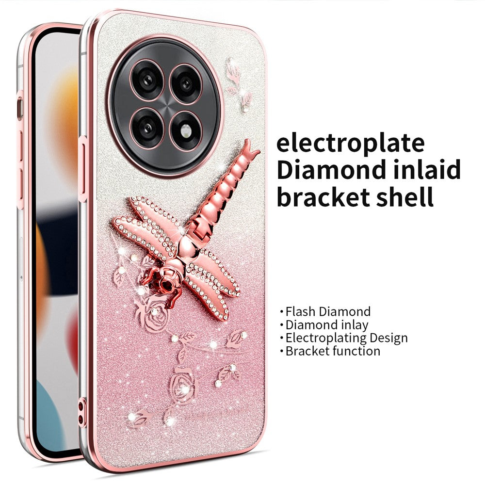KADEM mobilskal till OnePlus 13R 5G / Ace 5 5G / Ace 5 Pro 5G Dragonfly Kickstand TPU Blommor Glitter Skal