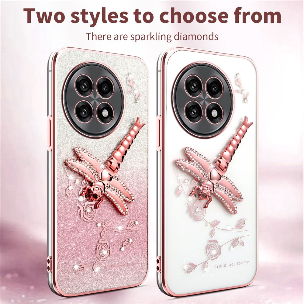 KADEM mobilskal till OnePlus 13R 5G / Ace 5 5G / Ace 5 Pro 5G Dragonfly Kickstand TPU Blommor Glitter Skal