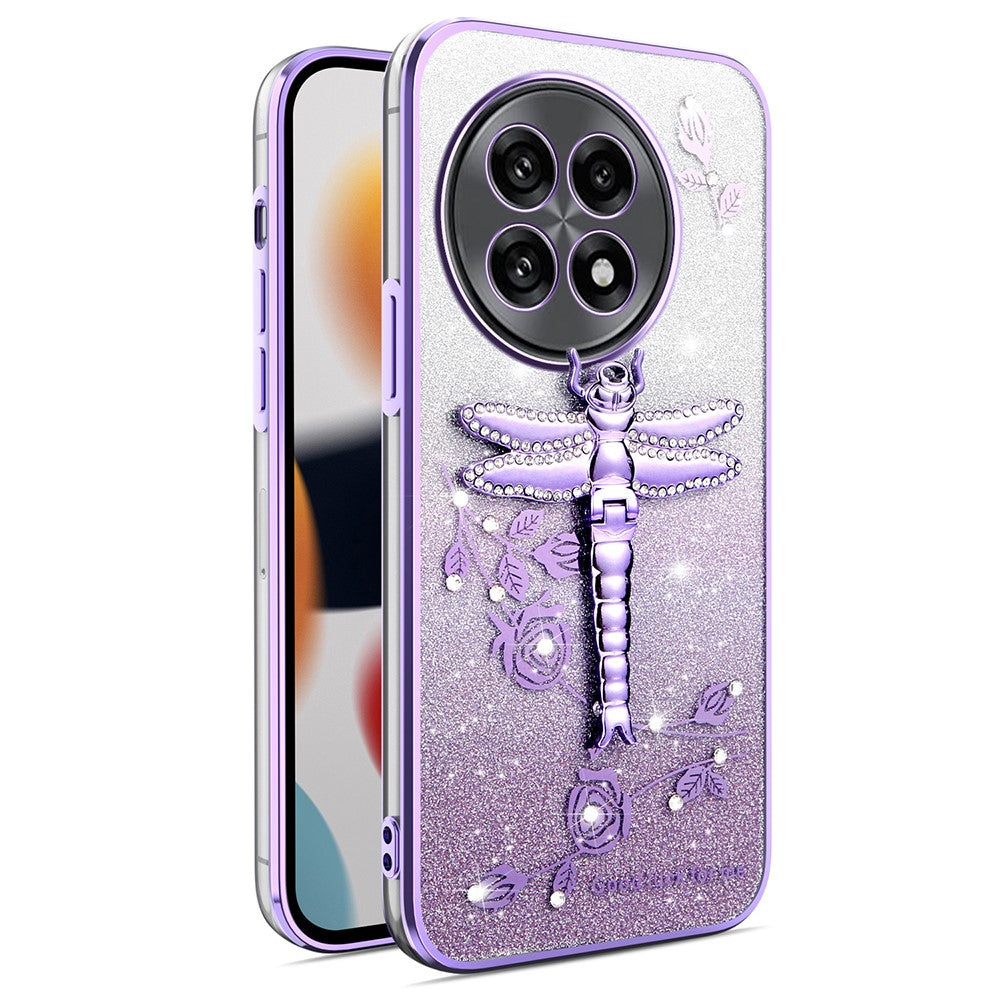 KADEM mobilskal till OnePlus 13R 5G / Ace 5 5G / Ace 5 Pro 5G Dragonfly Kickstand TPU Blommor Glitter Skal