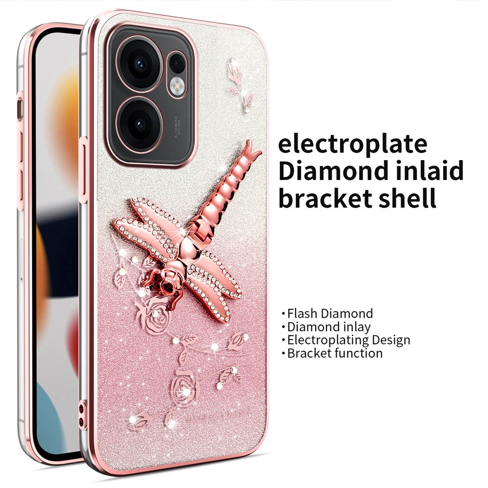 KADEM-cover til Oppo Reno13 F 5G (Reno 13 FS 5G) / 4G, guldsmedemotiv, stativ, TPU, blomster, glitter