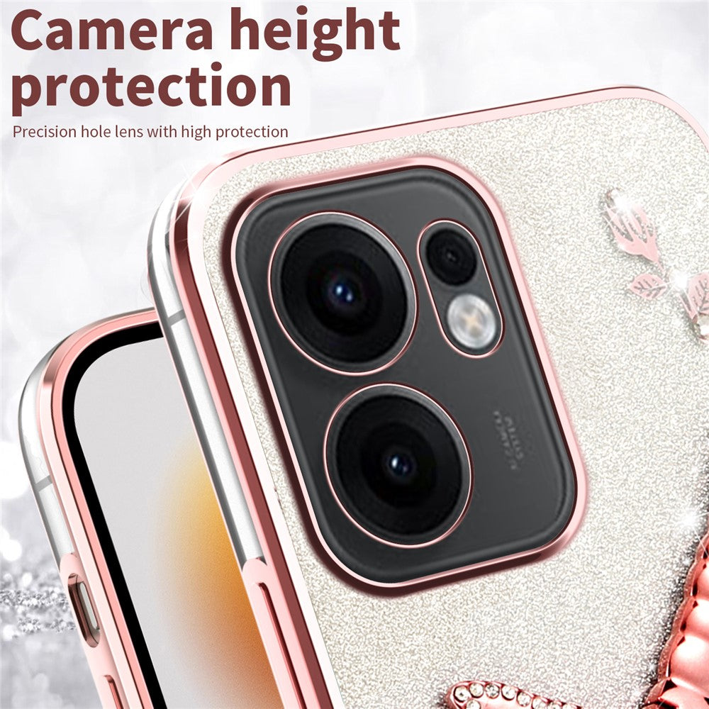 KADEM-cover til Oppo Reno13 F 5G (Reno 13 FS 5G) / 4G, guldsmedemotiv, stativ, TPU, blomster, glitter