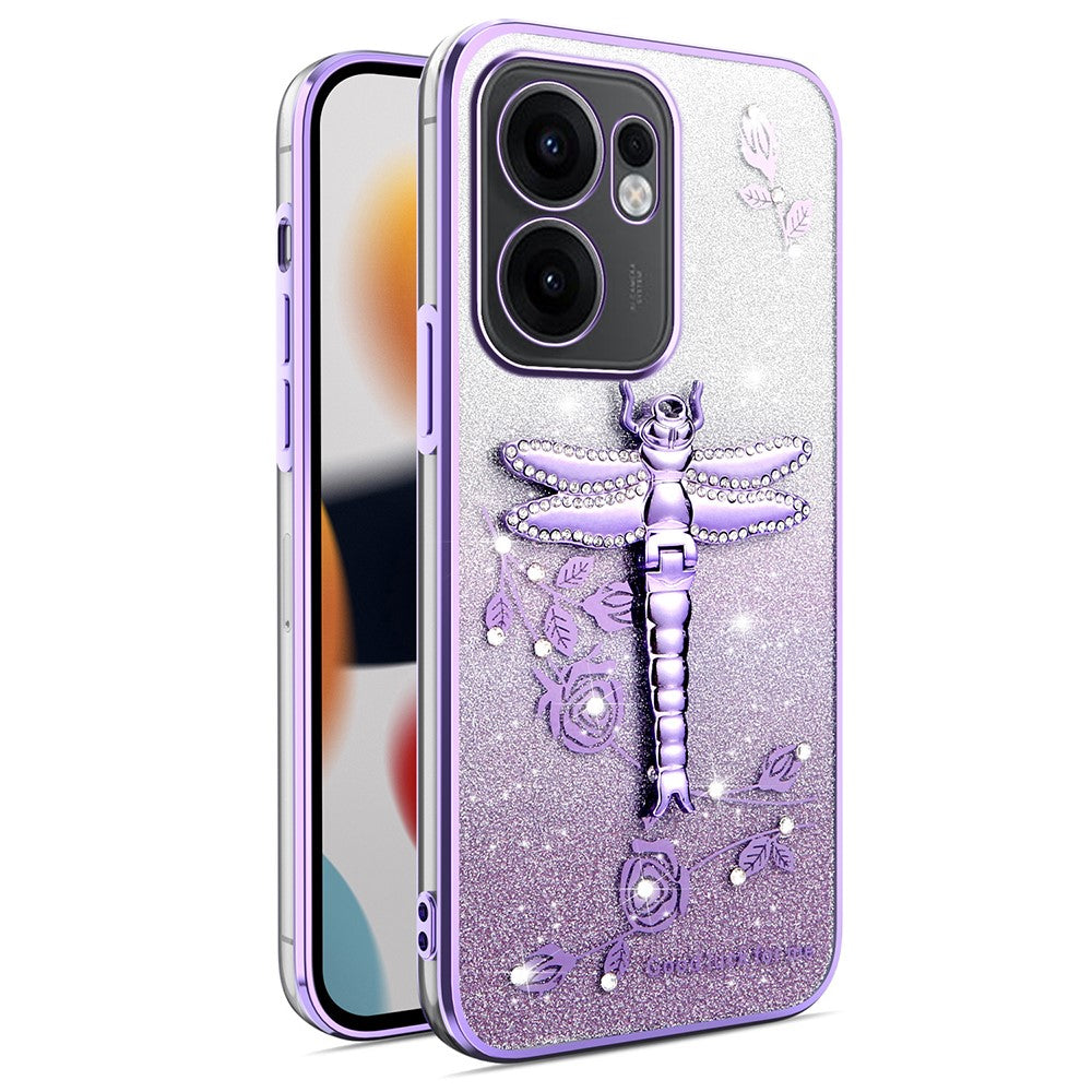 KADEM-cover til Oppo Reno13 F 5G (Reno 13 FS 5G) / 4G, guldsmedemotiv, stativ, TPU, blomster, glitter