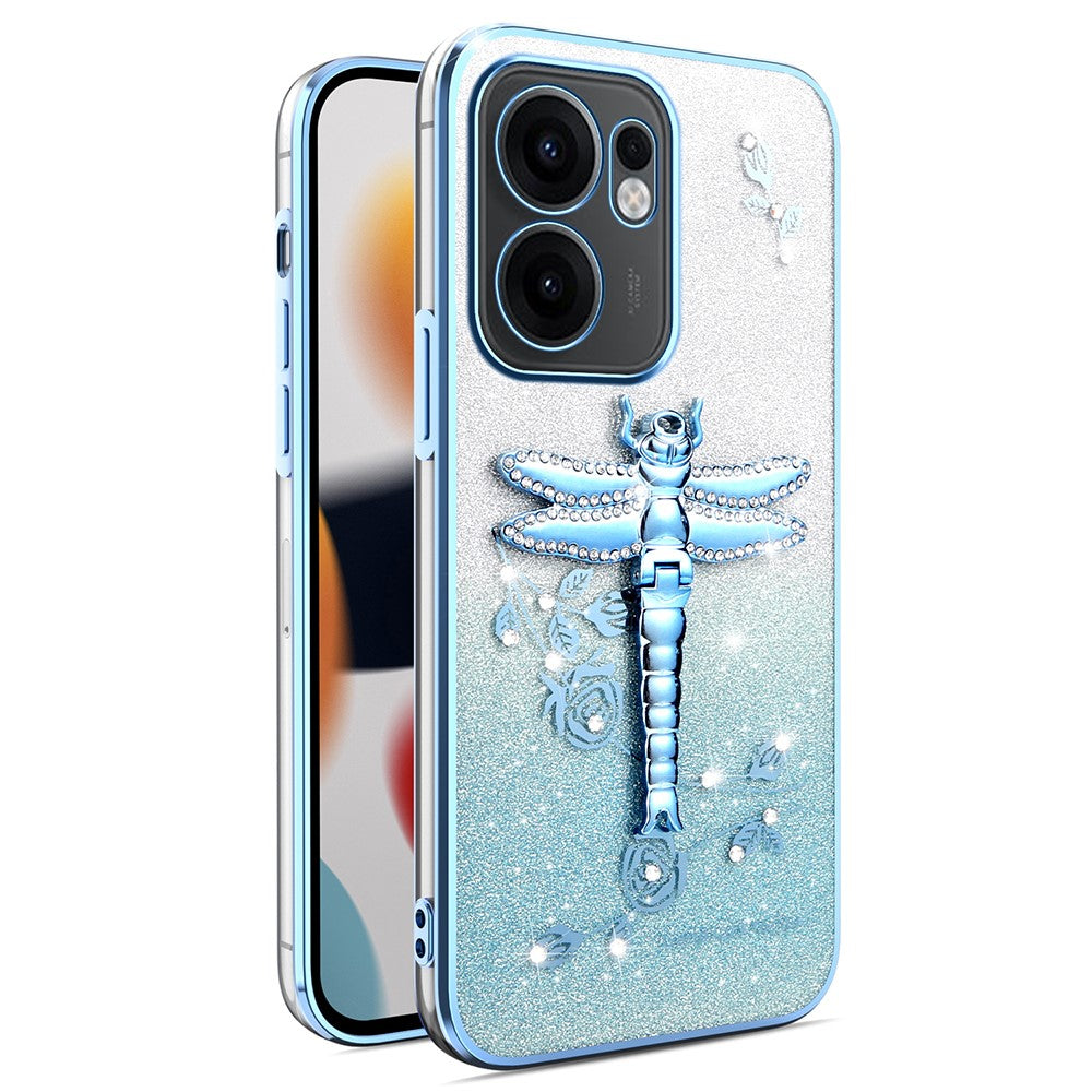 KADEM-cover til Oppo Reno13 F 5G (Reno 13 FS 5G) / 4G, guldsmedemotiv, stativ, TPU, blomster, glitter