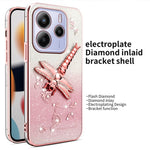 KADEM til Xiaomi Redmi Note 14 4G (164.84 mm), TPU-mobilcover med guldsmed, stativ, blomster og glitter