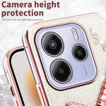 KADEM til Xiaomi Redmi Note 14 4G (164.84 mm), TPU-mobilcover med guldsmed, stativ, blomster og glitter