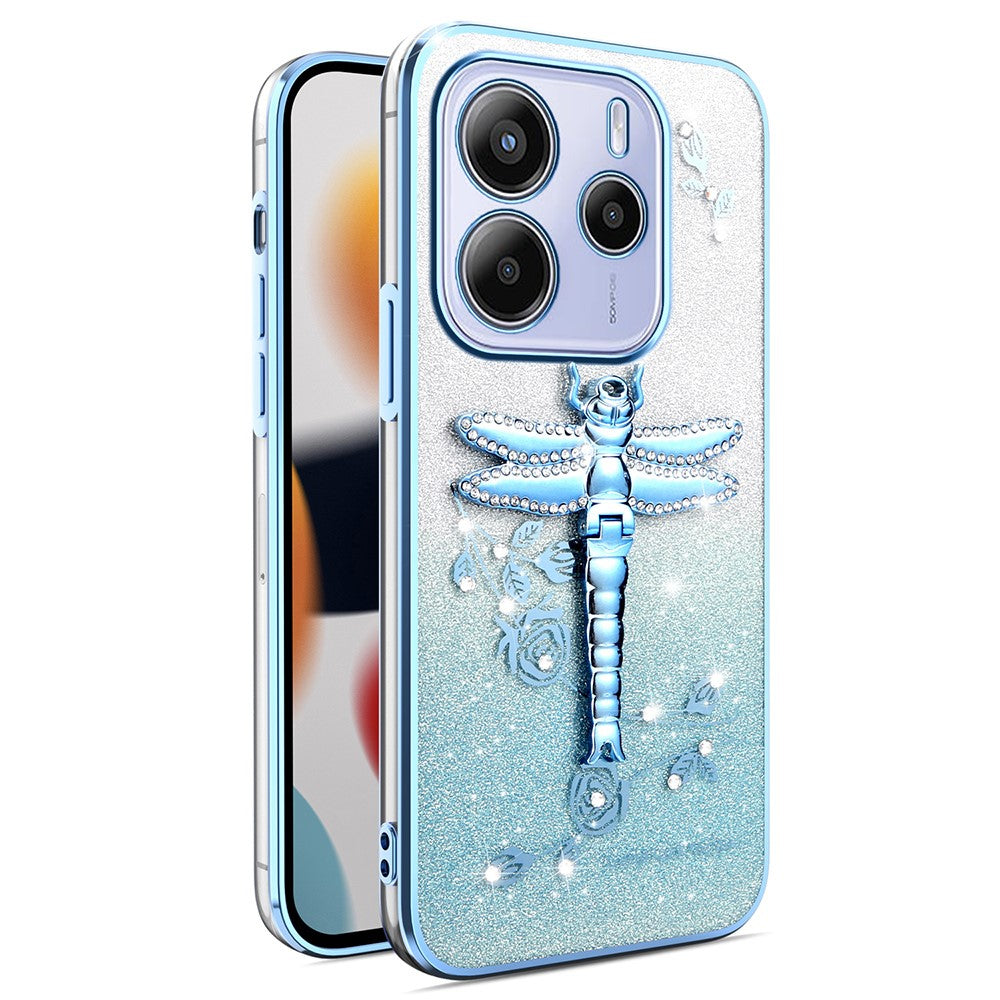 KADEM til Xiaomi Redmi Note 14 4G (164.84 mm), TPU-mobilcover med guldsmed, stativ, blomster og glitter