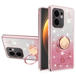 KADEM etui til Oppo Reno13 F 5G (Reno 13 FS 5G) / 4G med ringstativ, TPU, blomster, mobilcover med gradient og glitter