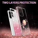 KADEM etui til Oppo Reno13 F 5G (Reno 13 FS 5G) / 4G med ringstativ, TPU, blomster, mobilcover med gradient og glitter