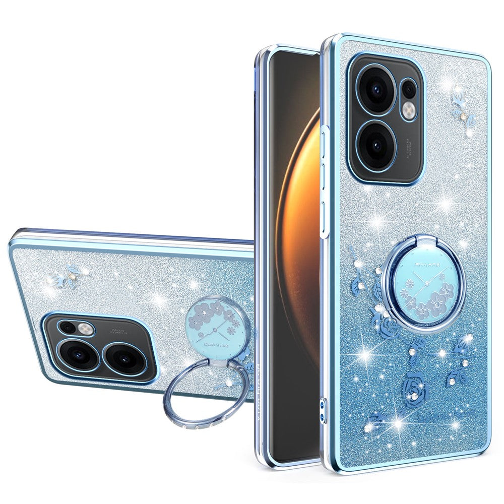 KADEM etui til Oppo Reno13 F 5G (Reno 13 FS 5G) / 4G med ringstativ, TPU, blomster, mobilcover med gradient og glitter