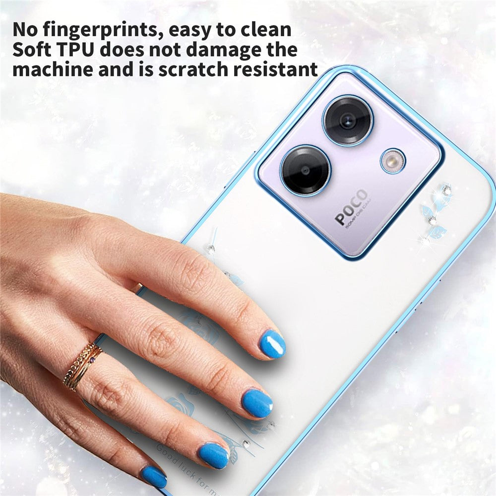 KADEM For Xiaomi Poco M7 Pro 5G Case Flower Rhinestone Decor Electroplating TPU Phone Cover