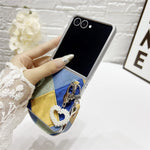 Samsung Galaxy Z Flip7 5G-skal Retro Rhombus PU + PC-mobilskal med kärlekshänge och rem