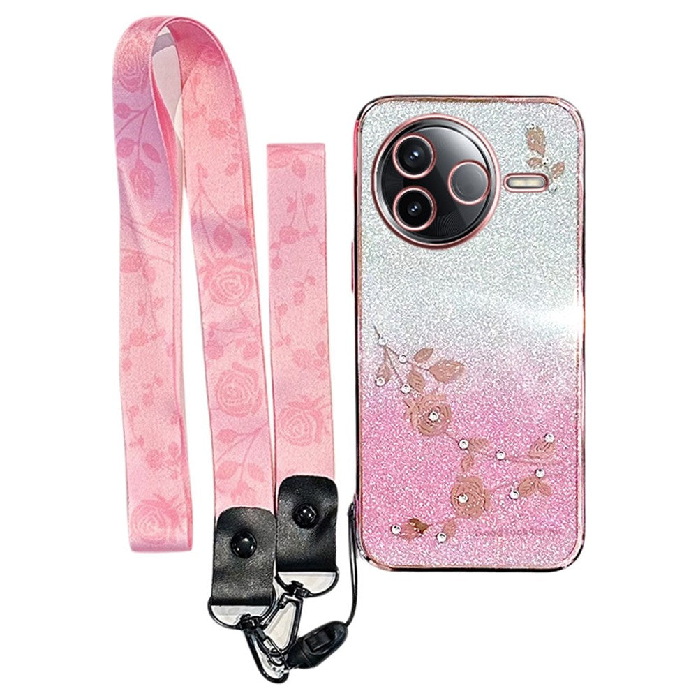 KADEM For Xiaomi Poco F7 Pro 5G  /  Redmi K80 5G Case Flower Pattern TPU Gradient Phone Cover with Lanyards