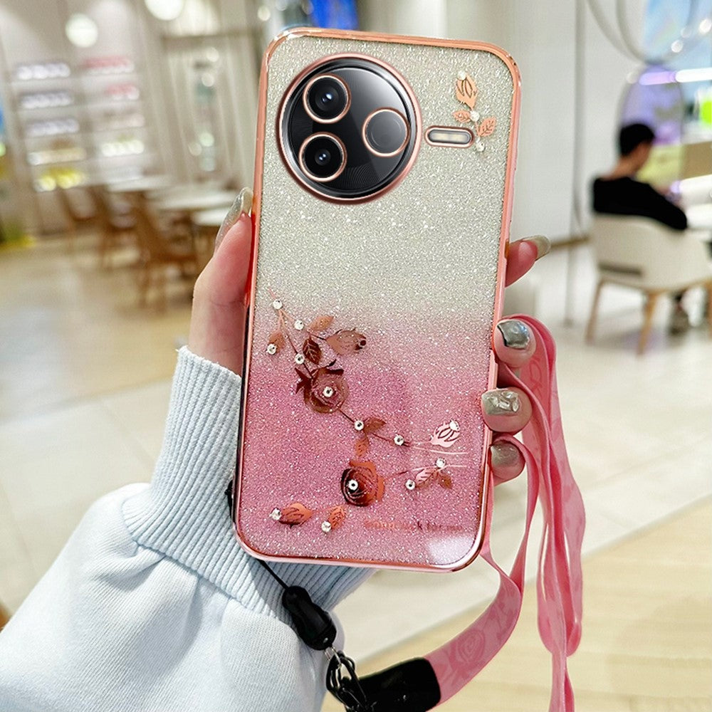 KADEM For Xiaomi Poco F7 Pro 5G  /  Redmi K80 5G Case Flower Pattern TPU Gradient Phone Cover with Lanyards