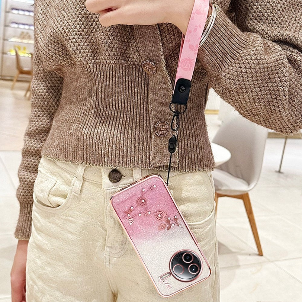 KADEM For Xiaomi Poco F7 Pro 5G  /  Redmi K80 5G Case Flower Pattern TPU Gradient Phone Cover with Lanyards