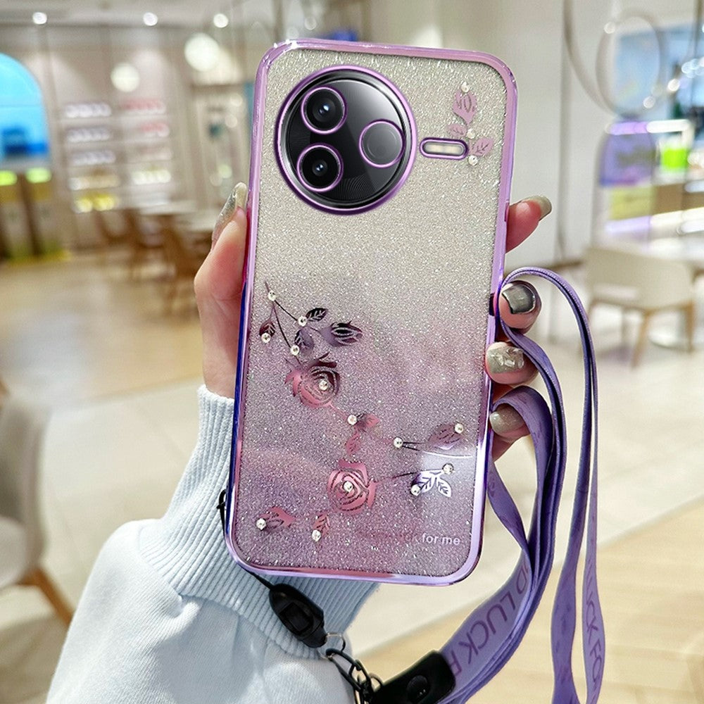 KADEM For Xiaomi Poco F7 Pro 5G  /  Redmi K80 5G Case Flower Pattern TPU Gradient Phone Cover with Lanyards