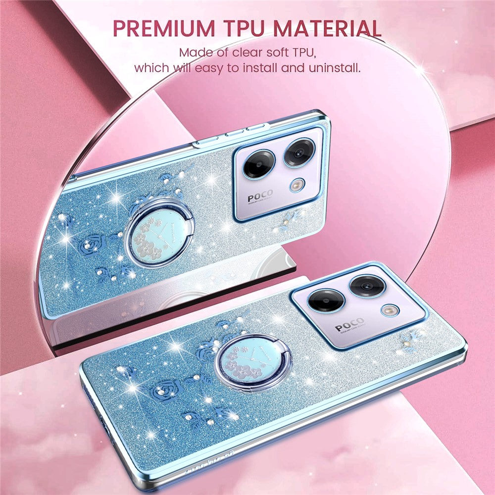 KADEM For Xiaomi Poco M7 Pro 5G Case Ring Kickstand TPU Flowers Phone Cover Gradient Glitter
