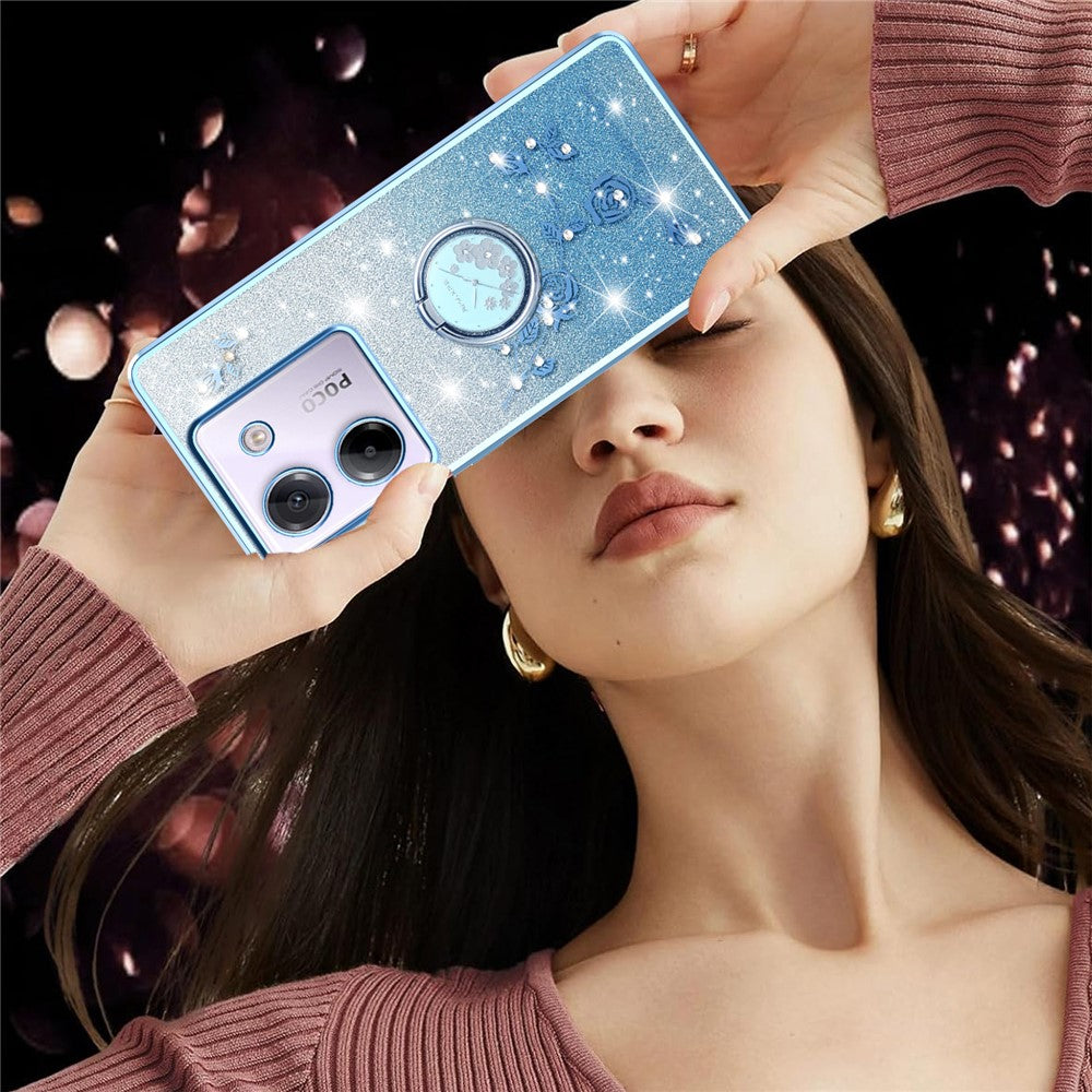 KADEM For Xiaomi Poco M7 Pro 5G Case Ring Kickstand TPU Flowers Phone Cover Gradient Glitter