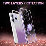 KADEM For Xiaomi Redmi Note 14 4G (164.84mm) Case Ring Kickstand TPU Flowers Phone Cover Gradient Glitter
