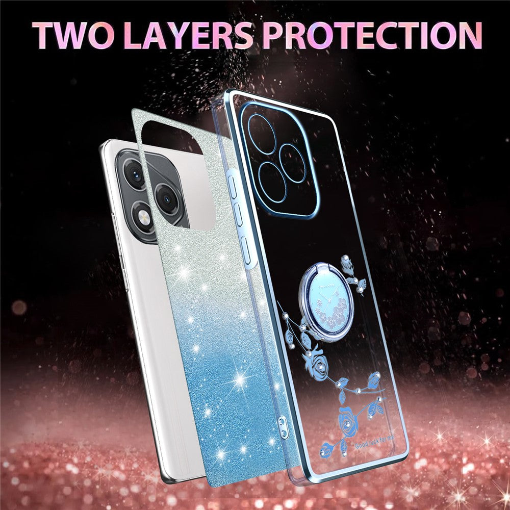 KADEM For Honor 400 Lite 5G Case Ring Kickstand TPU Flowers Phone Cover Gradient Glitter