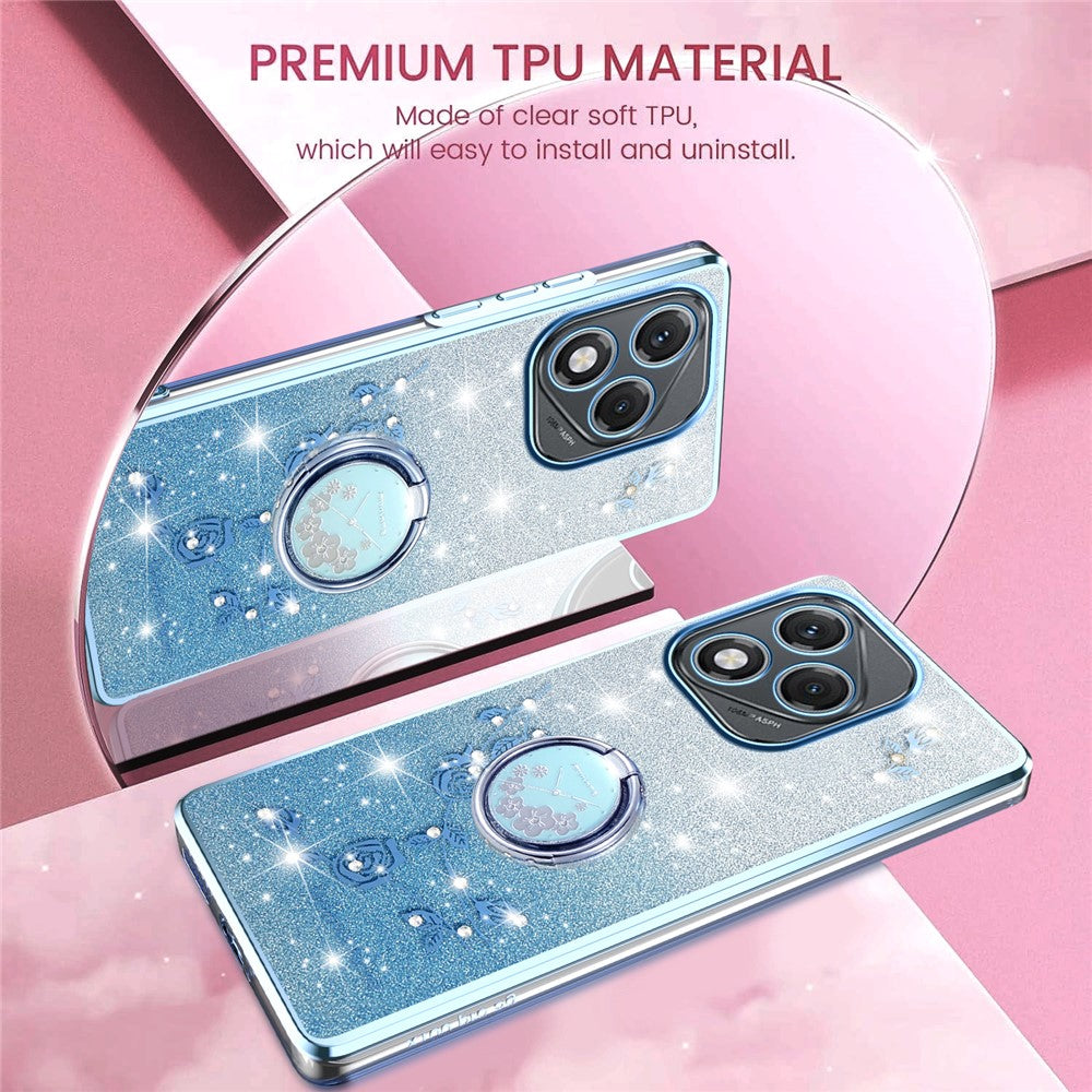 KADEM For Honor 400 Lite 5G Case Ring Kickstand TPU Flowers Phone Cover Gradient Glitter