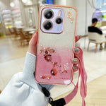KADEM For Xiaomi Redmi Note 14 4G (164.84mm) Case Flower Pattern TPU Gradient Phone Cover with Lanyards