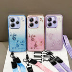 KADEM For Xiaomi Redmi Note 14 4G (164.84mm) Case Flower Pattern TPU Gradient Phone Cover with Lanyards
