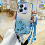 KADEM For Xiaomi Redmi Note 14 4G (164.84mm) Case Flower Pattern TPU Gradient Phone Cover with Lanyards
