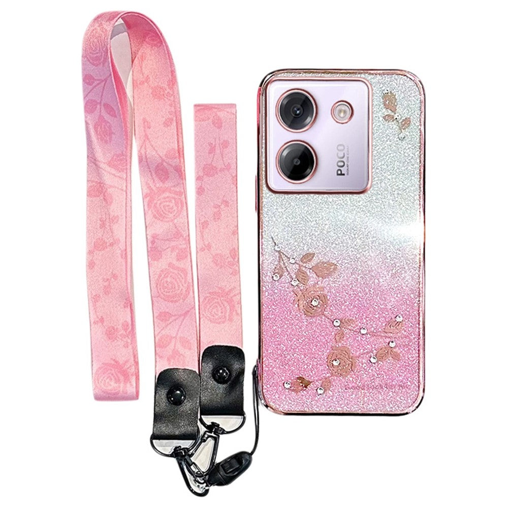 KADEM For Xiaomi Poco M7 Pro 5G Case Flower Pattern TPU Gradient Phone Cover with Lanyards