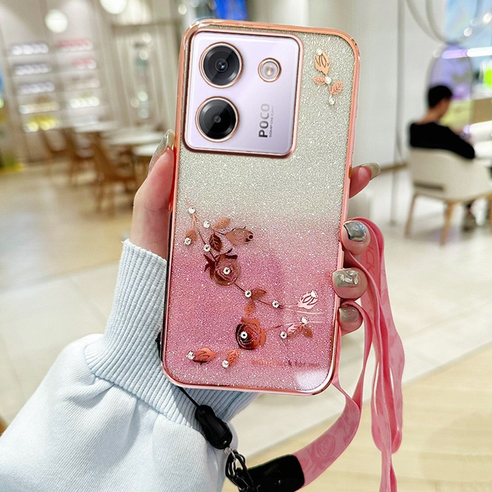 KADEM For Xiaomi Poco M7 Pro 5G Case Flower Pattern TPU Gradient Phone Cover with Lanyards