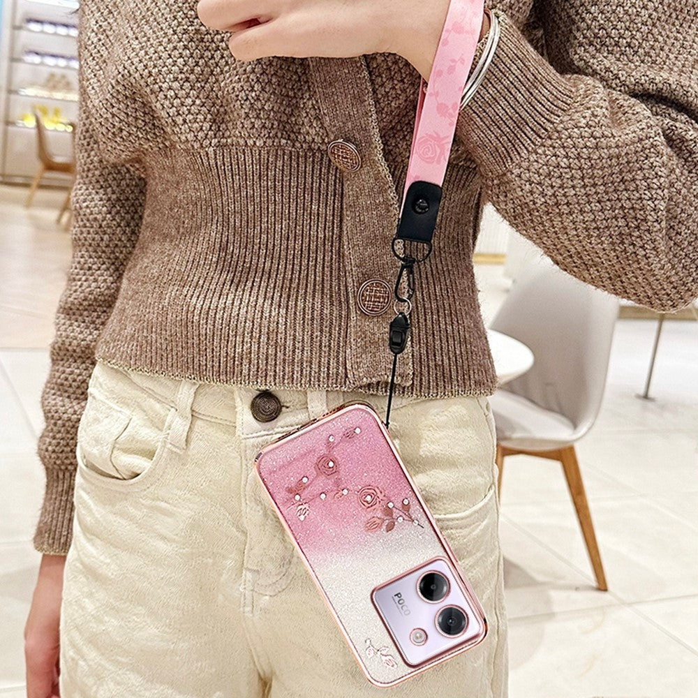 KADEM For Xiaomi Poco M7 Pro 5G Case Flower Pattern TPU Gradient Phone Cover with Lanyards