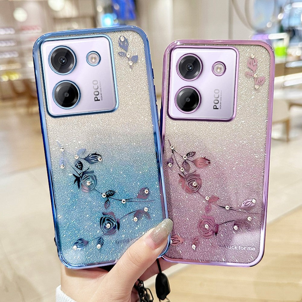 KADEM For Xiaomi Poco M7 Pro 5G Case Flower Pattern TPU Gradient Phone Cover with Lanyards