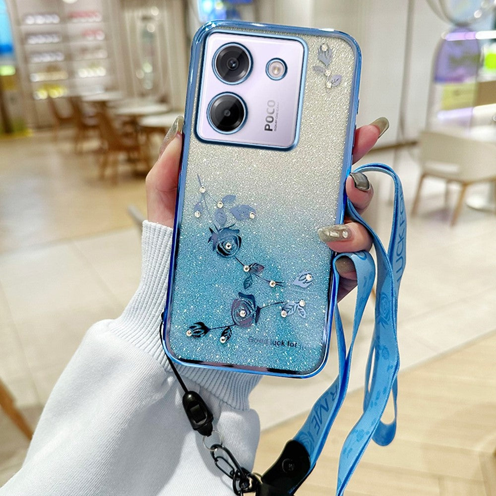 KADEM For Xiaomi Poco M7 Pro 5G Case Flower Pattern TPU Gradient Phone Cover with Lanyards