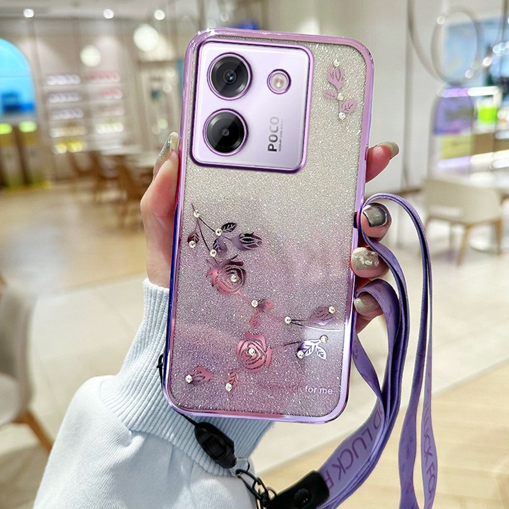 KADEM For Xiaomi Poco M7 Pro 5G Case Flower Pattern TPU Gradient Phone Cover with Lanyards