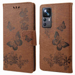 Xiaomi 12T 5G / Redmi K50 Ultra 5G Fjärilsblommigt tryck Stötsäkert Plånboksfodral PU-läder Stativ Magnetisk stängning Flip Folio mobilskal