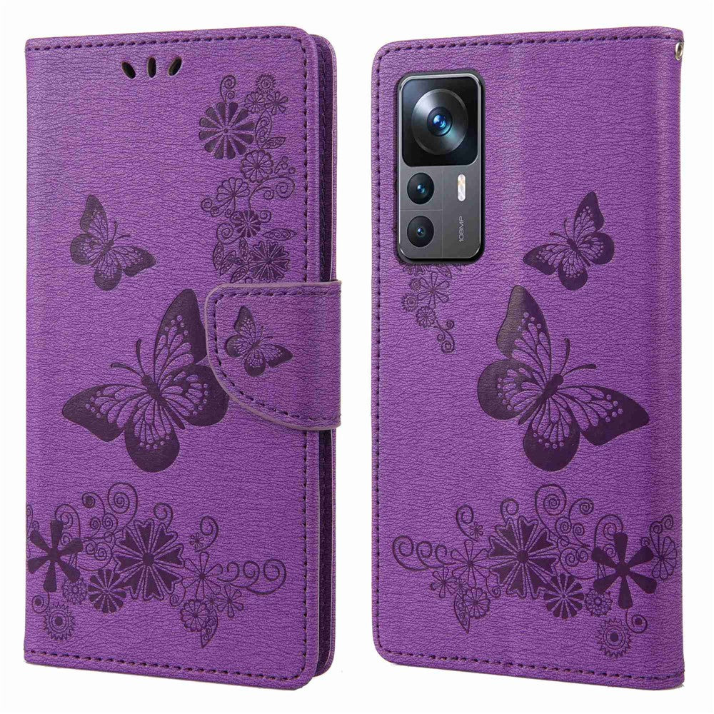 Xiaomi 12T 5G / Redmi K50 Ultra 5G Fjärilsblommigt tryck Stötsäkert Plånboksfodral PU-läder Stativ Magnetisk stängning Flip Folio mobilskal