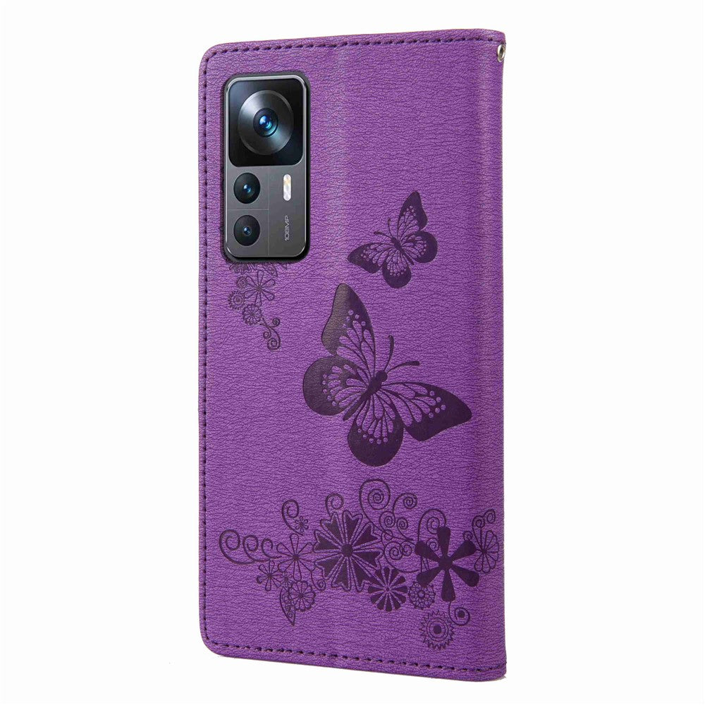 Xiaomi 12T 5G / Redmi K50 Ultra 5G Fjärilsblommigt tryck Stötsäkert Plånboksfodral PU-läder Stativ Magnetisk stängning Flip Folio mobilskal