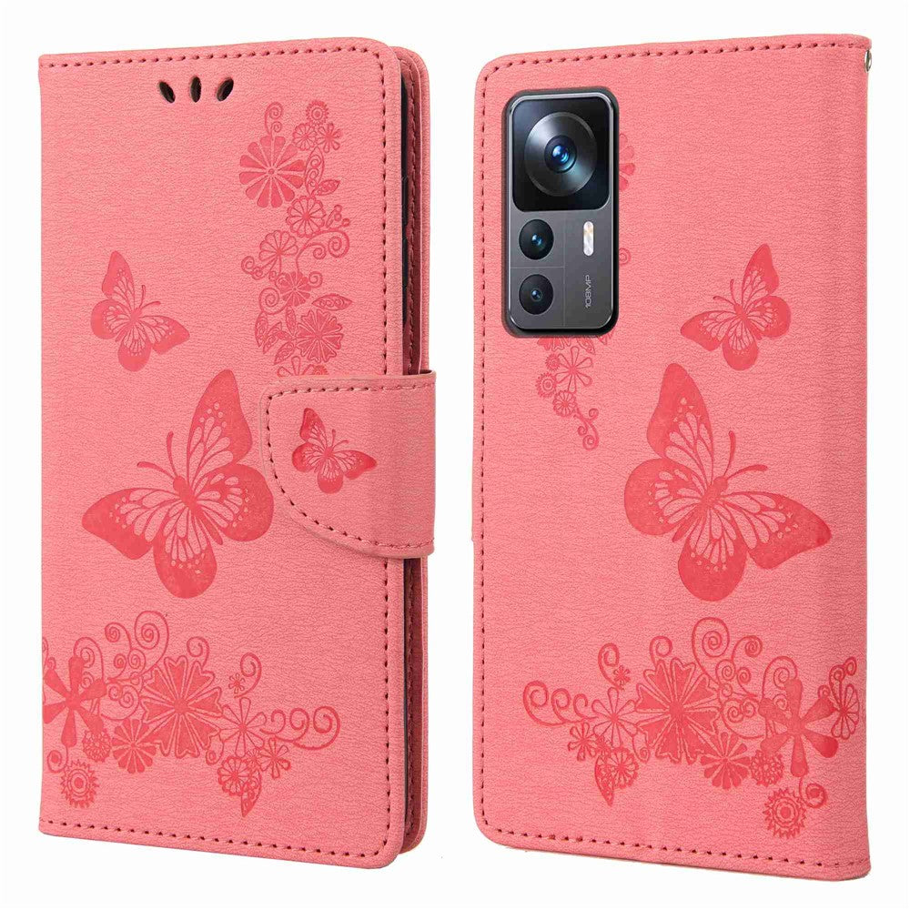 For Xiaomi 12T 5G / Redmi K50 Ultra 5G Butterflies Flower Imprinting Shockproof Wallet Case PU Leather Stand Magnetic Closure Flip Folio Phone Cover