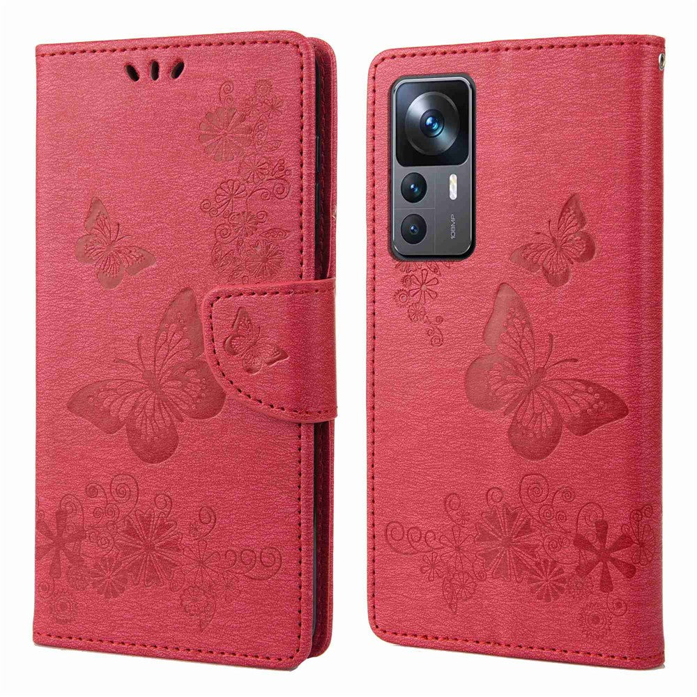 Xiaomi 12T 5G / Redmi K50 Ultra 5G Fjärilsblommigt tryck Stötsäkert Plånboksfodral PU-läder Stativ Magnetisk stängning Flip Folio mobilskal